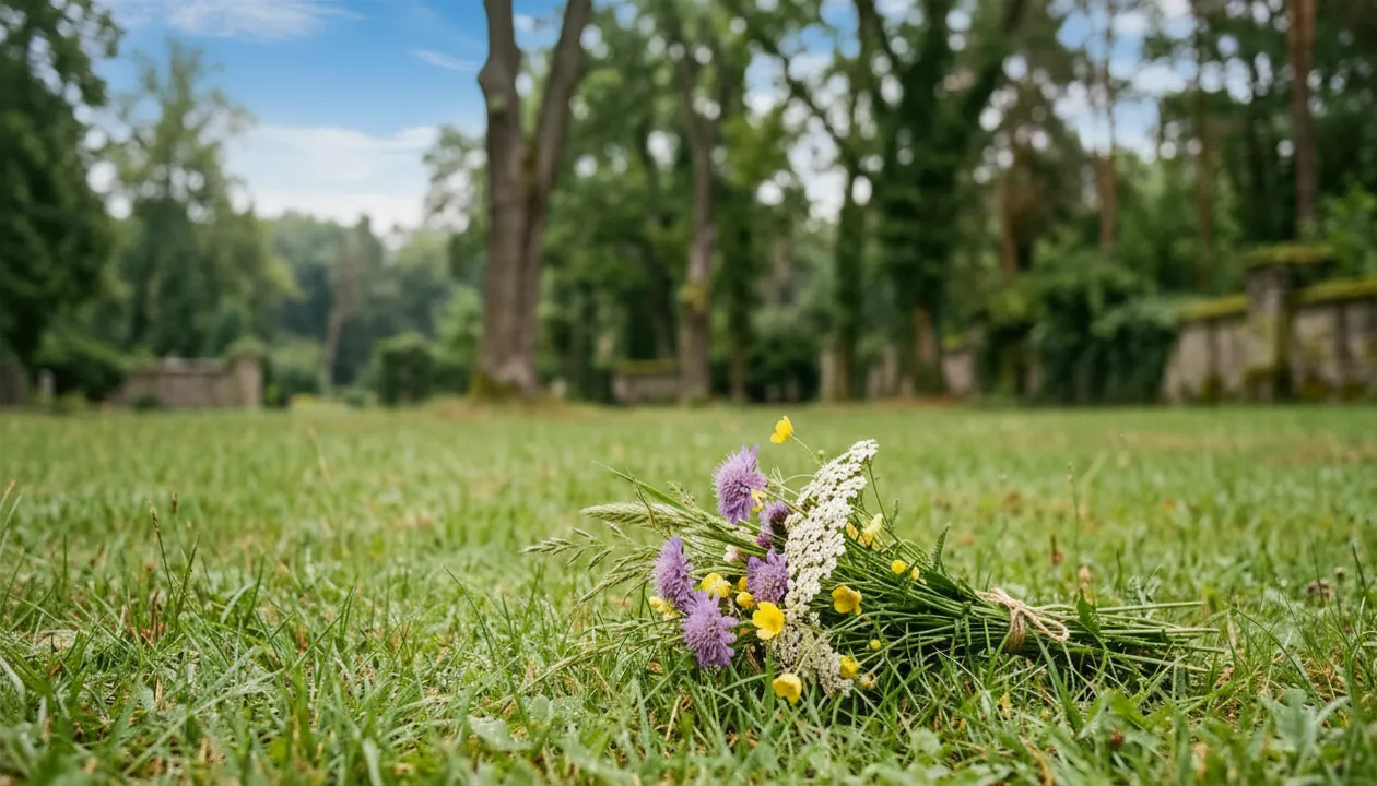 Kerze und Trockenblumen – stilles Gedenken